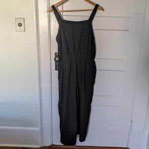 Old Navy Size Large Black Square Neck Overalls Wide-leg Linen Blend Adjustable